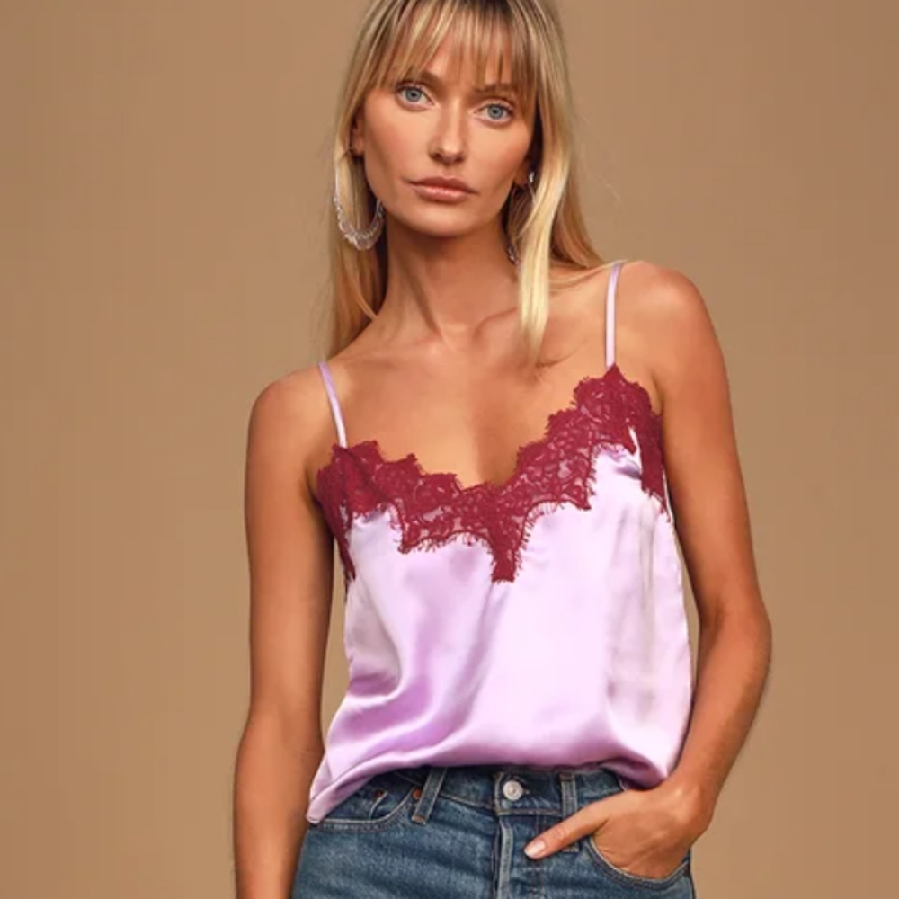 Lulus Cherish The Day Lilac Satin Lace Cami - Purple/ Pink - Small - Picture 3 of 9